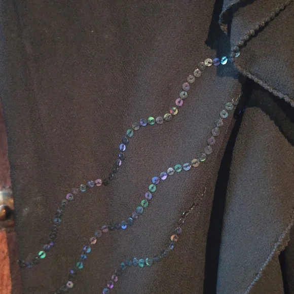 Black Ruffled Sequin-Detail Women's Top - Picture 2 of 7